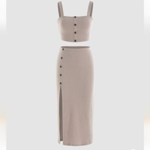 Solid Rib Tank Top & Slit Skirt Set